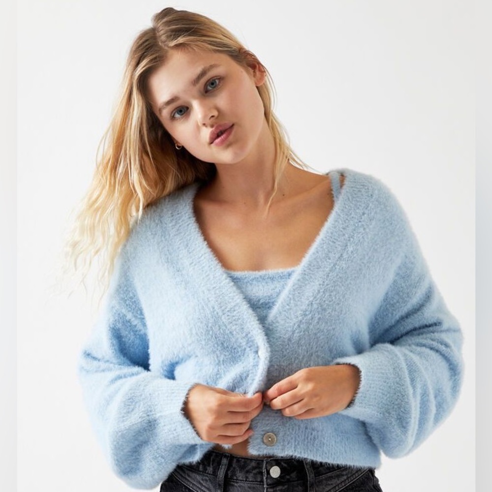 Kendall & Kylie Blue Fuzzy Cardigan
